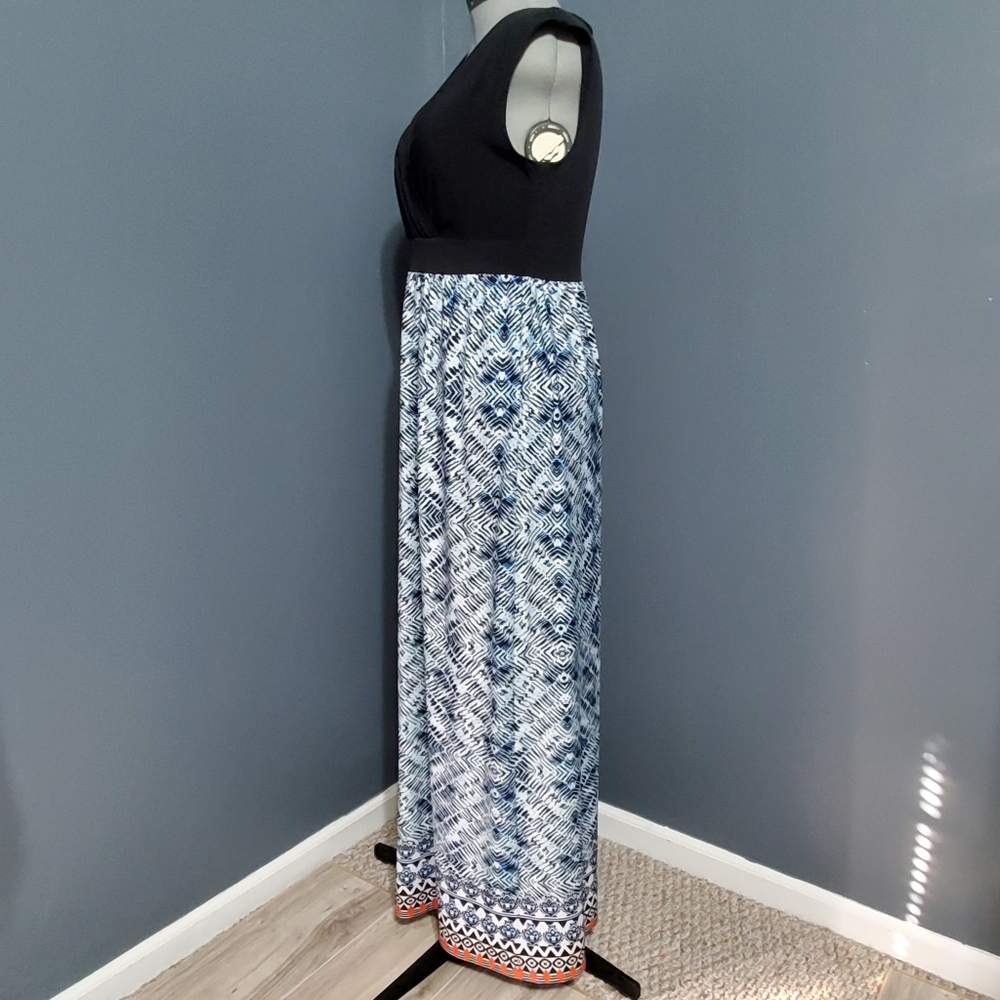 AB Studio Black and Blue Patterned Maxi Dress Size Large - Picture 4 of 8